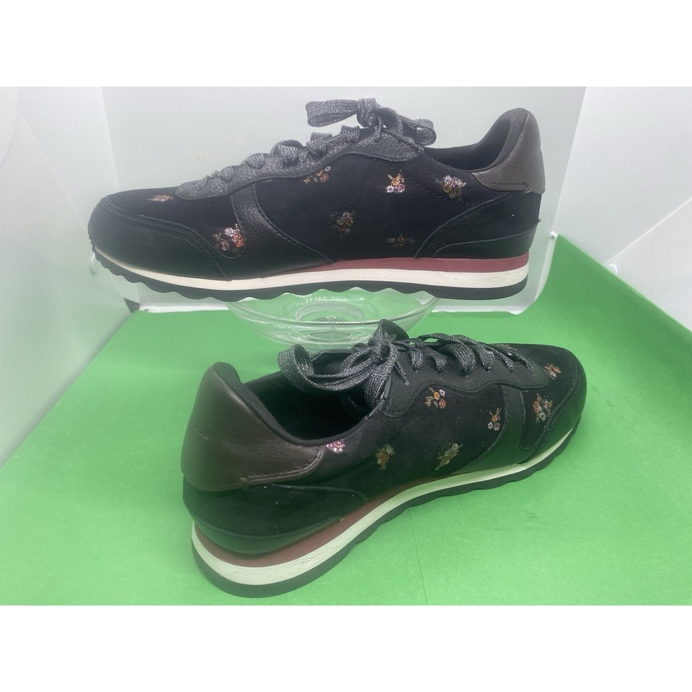 COACH FG2976 Classic Sneakers Metallic Floral Glitter Black Leather Size 10B